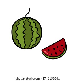 Wassermelone. Eine einfache Skizze von Hand gezeichnet. Sommer Farbe Vektorbild in Cartoon Stil.
