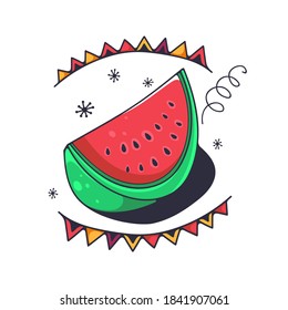 Un solo icono de sandía. Aislado sobre fondo blanco. Ilustración del vector Doodle.