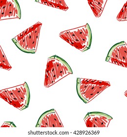 Watermelon Sketch Vector Seamless Illustration