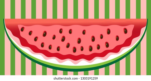 Watermelon slice background with seed and skin texture