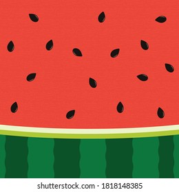 Watermelon slice background with seed and skin texture. Vector flat