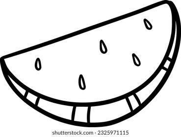 watermelon slice big berry with stones doodle linear cartoon coloring