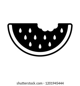 Watermelon slice with a bit taken out of it; black flat watermelon vector icon isolated; EPS 10