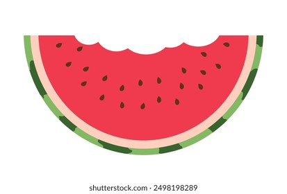 Watermelon slice with bite. crunchy sweet watermelon slice vector illustration.