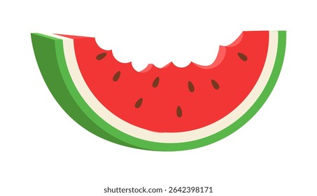Watermelon Slice with Bite Mark Isolated on White Background in Flat Vector Illustration
