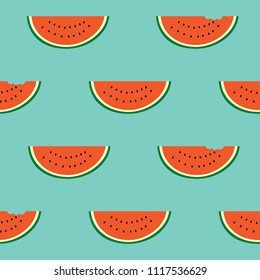 Watermelon slice with bite pattern on blue background