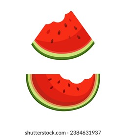 Watermelon Slice With Bite Taken Off Symbol Set Cartoon illustration Vector