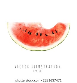 Watermelon slice with a bite taken out watercolor painting isolated on white background