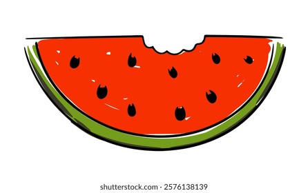 Watermelon slice with a bite taken out vector illustration