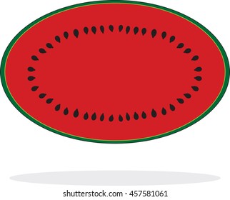 Watermelon slice with black seeds.