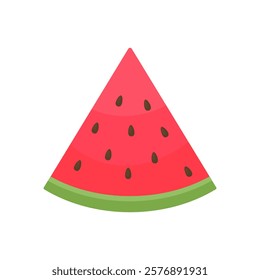 Watermelon slice in cartoon style on a white background isolated. Symbol of summer, vacation. Thirst-quenching berry, fruit.