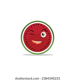Watermelon slice character with funny face. Happy cute cartoon watermelon emoji set. Healthy vegetarian food character vector illustration