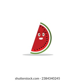 Watermelon slice character with funny face. Happy cute cartoon watermelon emoji set. Healthy vegetarian food character vector illustration