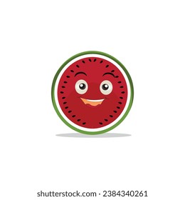 Watermelon slice character with funny face. Happy cute cartoon watermelon emoji set. Healthy vegetarian food character vector illustration