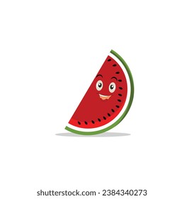 Watermelon slice character with funny face. Happy cute cartoon watermelon emoji set. Healthy vegetarian food character vector illustration