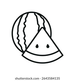 Watermelon slice with clean outline and seed detail creates a fun and fresh fruit icon.