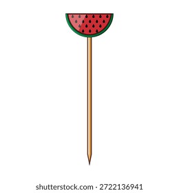 Selección del cóctel de la rebanada de la sandía en el fondo blanco, guarnición alegre de la fiesta del verano para las bebidas, los postres y las exhibiciones coloridas, divertidas, solo pincho decorativo