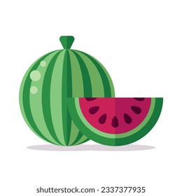 Watermelon with slice. Colored vector illustration.