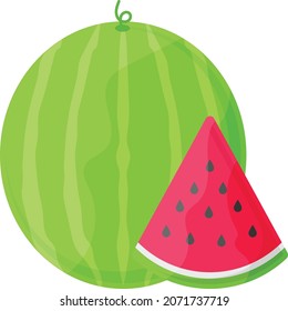 Watermelon With Slice Concept, Thanksgiving Day Organic Fruit Vector Icon Design, Harvest Festival Symbol, Secular Holiday Sign, Religious And Cultural Traditions Stock Illustration