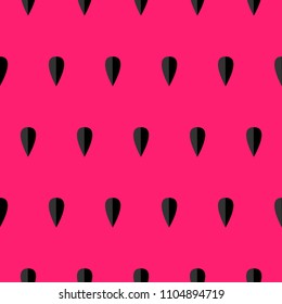 Watermelon slice cut with black seeds in a row. Macro closeup. Summer Seamless Pattern. Pink background. Flat design. Vector illustration.