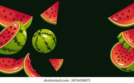 Watermelon slice cut fruit banner poster background concept. Vector graphic design illustration