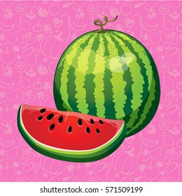 watermelon with a slice cut on color background. vector illustration. part of food collection