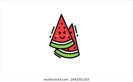 watermelon slice design with adorable expression on isolated white background 