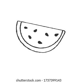 trozo de sandía al estilo Doodle. Dibujo vectorial al estilo Doodle, aislado en un fondo blanco para el diseño y el diseño de temas.
