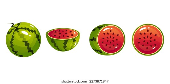 Watermelon slice eat steps stage bitten piece isolated set. Vector flat graphic design element concept illustration
