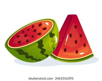 Watermelon slice eat steps stage bitten piece isolated set. Vector flat graphic design element concept illustration	