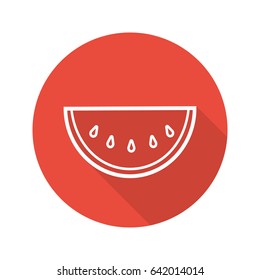 Watermelon slice flat linear long shadow icon. Vector outline symbol