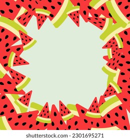 Watermelon slice frame. Template for summer banner, poster, card or advertising. Vector illustration