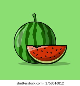 watermelon slice fresh fruit vector illustration, cute fruit summer fruit flat design for any design