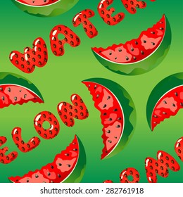 Watermelon slice. Fruit letters. Seamless pattern. Food design, summer background.