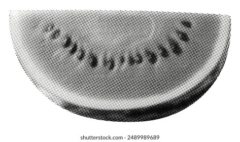 watermelon slice fruit with seeds isolated retro grunge halftone dotted vintage cut-out black white dots collage element for mixed media design summer snack food object