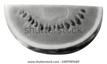 watermelon slice fruit with seeds isolated retro grunge halftone dotted vintage cut-out black white dots collage element for mixed media design summer snack food object