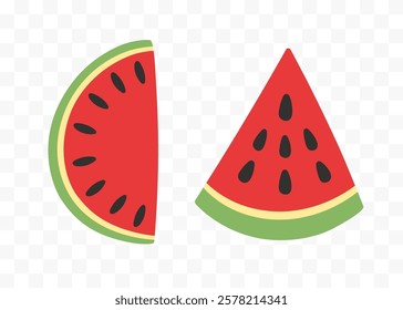 Watermelon slice fruit. Set of hand drawn abstract colorful fruits. Natural tropical collection. Vector illustration in modern cute flat cartoon style.