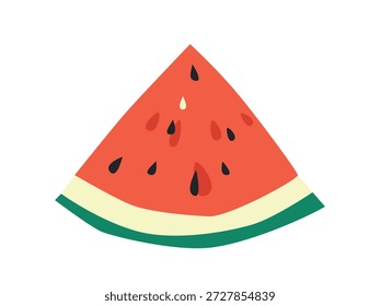 Fatia de melancia com listras verdes e vermelhas. Corte elemento de melão de água doce e suculento no estilo doodle. Ilustração vetorial para design de verão isolado em um fundo branco
