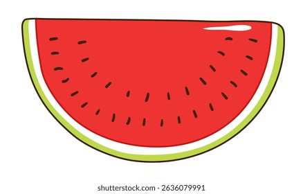 Watermelon slice hand drawn illustration, isolated vector. Line art style design. Summer clip art, seasonal element, print. Healthy food, dessert, treat, beach activity, party