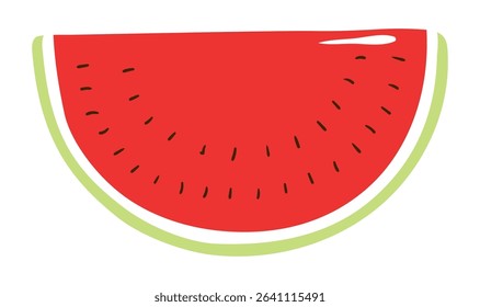 Watermelon slice hand drawn illustration, isolated vector. Flat style design. Summer clip art, seasonal element, print. Healthy food, dessert, treat, beach activity, party
