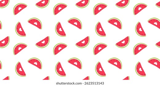 Watermelon slice hand drawn seamless pattern for textile, fabric, print. Kids modern fruits background. Summer bright endless illustration