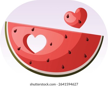 Watermelon Slice with Heart Cut Out. Cartoon Isolated Fruit Graphic