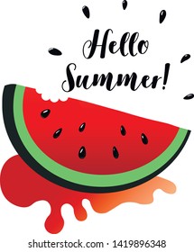 Watermelon slice. Hello summer. Fresh fruit. Vector illustration.