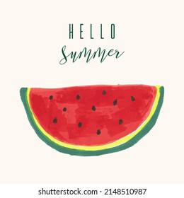 Salto de sandía, saludo de verano. Ilustración vectorial dibujada a mano salpicaduras de color de agua, fondo aislado. Productos ecológicos vegetarianos, nutrición orgánica, vegetariana. Para el diseño de portada de menú, imprimir.