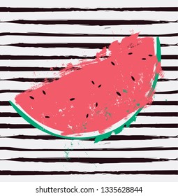 Watermelon slice Hello Summer. Summertime concept. Vector illustration.