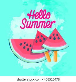 Watermelon Slice Ice Cream Juicy Water Melon Flat Vector Illustration