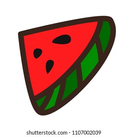 Watermelon slice, icon, children's drawing style.