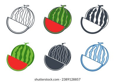 Wassermelon Slice Icon Sammlung mit verschiedenen Stilen. Frische und saftige ganze Wassermelonen Symbol Vektorgrafik einzeln auf weißem Hintergrund