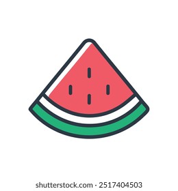 Watermelon slice icon. Colorful flat style illustration of a single watermelon slice, perfect for summer designs.