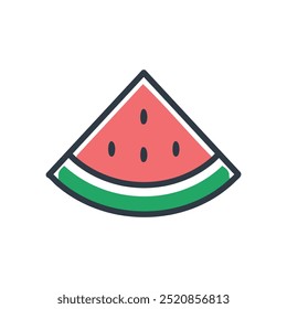 Watermelon slice icon. Colorful line art illustration of a watermelon slice, perfect for summer and food related designs.